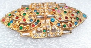 RARE unusual Duette with SLIDING clasp rhinestone brooch - Picture 1 of 22