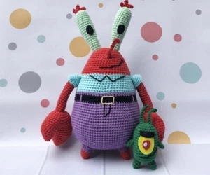 Crochet hecho a mano Amigurumi Mr. Cangrejo y plancton - Imagen 1 de 5
