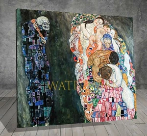 Gustav Klimt Death and Life Love Nude Naked FRAMED CANVAS PAINTING ART PRINT 419 - Picture 1 of 9