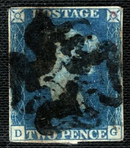 GB 1840 TWO PENCE BLUE QV SG.5 2d Plate 2 (DG) Used Full MX Cat £1,000- BLRED63 - Picture 1 of 6