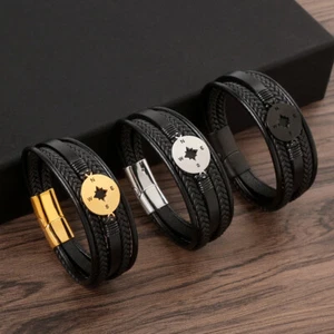 Moda Hombre Mujer Cuero Trenzado Acero Inoxidable Brazalete Pulsera - Imagen 1 de 10