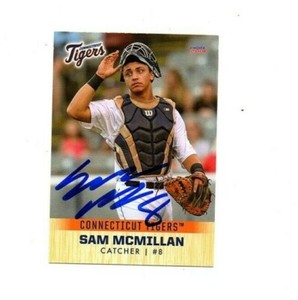 Sam McMillan 2018 Connecticut Tigers auto signed team rookie card Live Oak FL c
