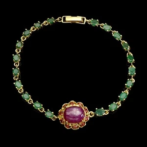 925 Sterling Silver Bracelet Oval Ruby 11x9mm Emerald Rhodolite Gemstone 7.5in - Picture 1 of 14