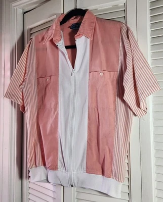 Camisa de Bowling Retro Vintage Tropi-Cool Rosa Salmón Cremallera Mediana Foto 1 de 4