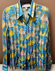 Vintage Handbags Silk Button Blouse STARINGTON by CHARLOTTE 100% Silk Size 14 - Picture 1 of 8