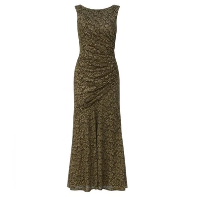Carmen Marc Valvo Gold Lace Pattern Long Formal Sleeveless Dress Gown Sz 8 - Image 1 of 4