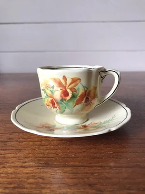 Vintage Royal Doulton Porcelain Orchid Demitasse Coffee Cup & Saucer England - image 1 of 4