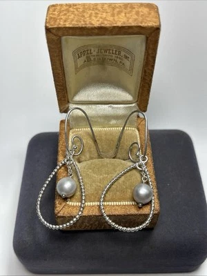 Auténticos Pendientes Colgantes Pandora ALE Plata Esterlina y Perla Compuesto Lágrima Foto 1 de 4