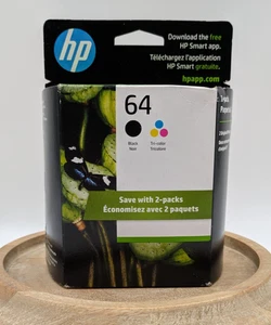 HP 64 Black & Tri-Color Combo Pack – EXPIRED APR 2025 – Genuine OEM Ink – Sealed - Picture 1 of 5