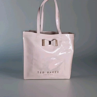NEW Ted Baker London Small ICON Tote Bag Light Pink Rose Gold Bow Patent PVCCity - Image 1 of 4