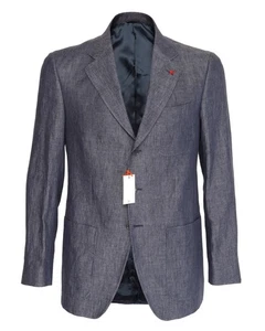 NWT ISAIA NAPOLI SPORT COAT blazer blue Ormezzano pure linen luxury Italy 46 - Picture 1 of 6