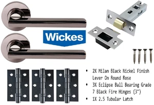 Milan Black Nickel Finish Lever On Round Rose Latch Door Handle Pack + Fixings - Picture 1 of 5