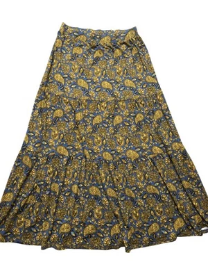 Falda Boden Mujer 8R Azul Amarillo Paisley Estampado Floral En Niveles Midi Maxi Boho Foto 1 de 4