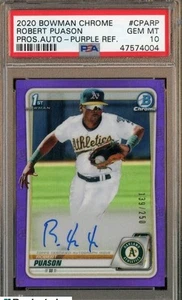 2020 Bowman Chrome Purple Refractor Robert Puason A's RC Rookie AUTO /250 PSA 10 - Picture 1 of 2