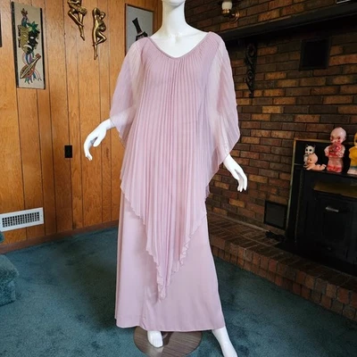 Винтажный 70-х диско Volup шифоновое аккордеон плащ бабочка Endora платье L/XL/1X - Изображение 1 из 4