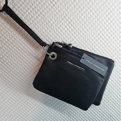French Connection Lara Pebble Double Slim Pouches Wristlet Black FCHWH24210 $48 - Image 1 of 4