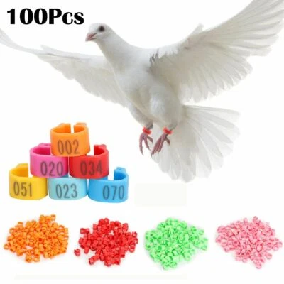 100PCS Bird Rings Leg Bands For Pigeon Parrot Clip Rings Number 1-100 US - Imagem 1 de 4