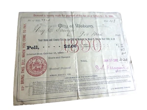 VINTAGE TAX SHEET CITY OF WOBURN MASSACHUSETTS 1890 1891 - Bild 1 von 3
