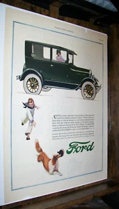 1926 Ford Model T Tudor large-mag car ad- boy chases collie dog- damaged - Picture 1 of 2