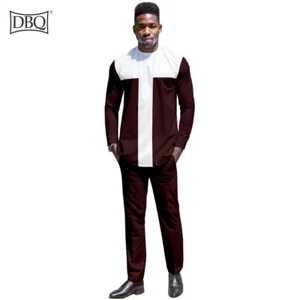 African Men Traditional Clothing Long Sleeve Shirt and Pants Suit Tribal Outfits - Picture 1 of 18
