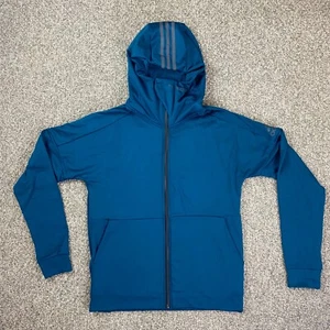 Adidas Jacket Mens Medium Green ClimaHeat Collar Hooded Full Zip Pockets Stretch - Picture 1 of 19