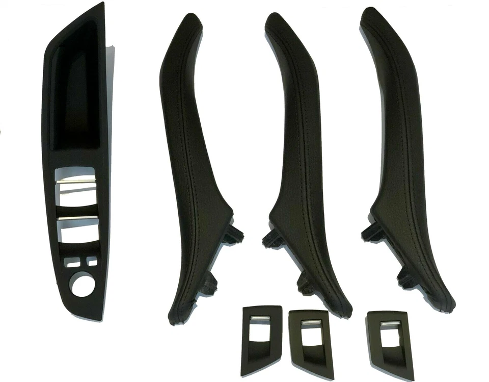BMW F10 5 Series Inner Door Handle Trim Set Black Leather Closing Shell OEM - Image 1 of 4