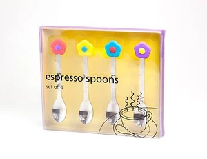 4-PACK Stainless Steel Silicone Colorful Flower Espresso Spoon Gift Coffee Tea - Picture 1 of 3
