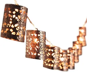 Moroccan Style LED Lantern String Fairy Lights Metal Copper Effect Home Lighting - Picture 1 of 2