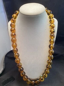 Vintage Cognac Amber Colored Big Chunky 16mm Round Beaded 24.5” Necklace - Picture 1 of 9