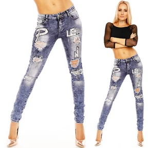 Damen Hose Jeans Skinny Röhrenjeans Löchern Pailletten Blau Gr. XS E1837 - Bild 1 von 5