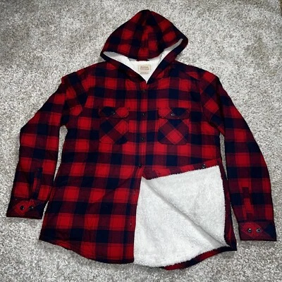 Boston Traders Jacket Mens Large Red Plaid Shacket Flannel Shirt Sherpa Hoodie - Image 1 of 4