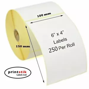 4x6" 100x150mm Direct Thermal Labels 250/roll Zebra Toshiba Citizen 6x4 CHEAPEST - Picture 1 of 2