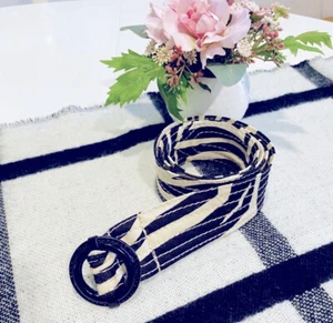 NWT J Crew D Ring Women's Belt Linen Fabric Zebra Animal Print Tan Black S/M - Picture 1 of 7