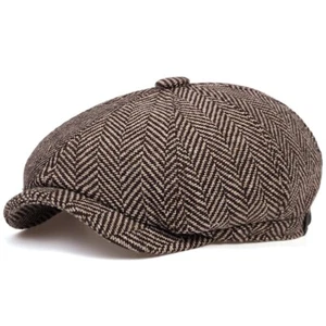 Herringbone Hat Newsboy Flat Cap Tweed Wool Baker Boy - Picture 1 of 13