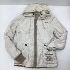 Billabong Hooded Winter Coat Womens Large pockets Full zip Flannel lined Cream - Picture 1 of 8