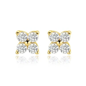 D VVS1 Moissanite Flower Stud Earrings Women 925 Sterling Silver 14k Gold Plated - Picture 1 of 17