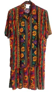 Vtg Koret Button Skirt & Blouse Set~ Colorful~ Midi Skirt Size M ~ Blouse Size M - Picture 1 of 11
