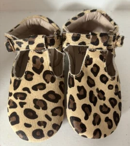 MONKEY FEET T Strap Calf Hair Leather Leopard Print Shoes 2-3 Year - Picture 1 of 14