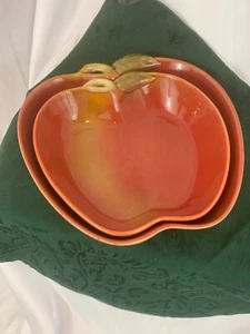 Set of 2 Ceramic Apple Shaped Serving Bowls Red Gold and Green Harvest Party - Picture 1 of 9