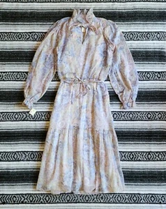 NWT Vtg Rainbow of California S Long Sleeve Prairie Cottage A-Line Dress Floral - Picture 1 of 9