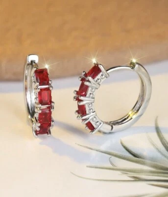 Pendientes Cristal Rojo - Aros Plata - Pendientes Rubí Piedra Natal Julio Foto 1 de 4