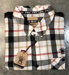 Born Fly Short Sleeve Plaid Button Up In Tan/Blk Retail $64 Sz. 5xl - Imagen 1 de 9