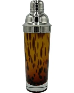 Vintage Tortoise Shell Brown Glass Cocktail Shaker Barware - Picture 1 of 14