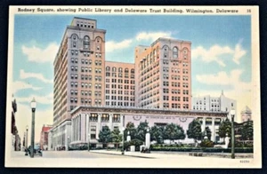 Tarjeta postal de Rodney Square Delaware Trust Co & Library Wilmington DE PC 1930 sin usar - Imagen 1 de 1