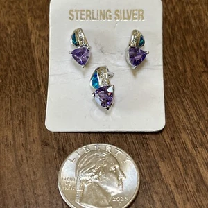 NEW 925 Sterling Silver Amethyst Pendant and Earring Set For Women - Picture 1 of 3