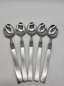 Five Oxford Hall Burnished Crosshatch 1974 Stainless Flatware Oval Soup Spoons - Picture 1 of 6