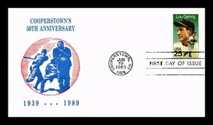 US COVER LOU GEHRIG BASEBALL FDC SCOTT 2417 COOPERSTOWN 50TH ANNIVERSARY - Picture 1 of 2