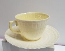 Vintage Belleek Limpet  Yellow Luster Tea Cup and Saucer Set Green Mark 