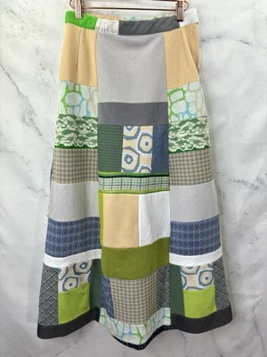 Maxi Falda Edredón Patchwork Vintage Años 60 Hecha a Mano Cottagecore Retro Verde Años 60 S Foto 1 de 4