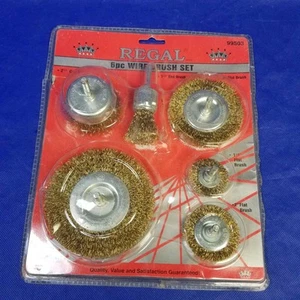 Regal 6 Piece Wire Brush Set Brass Bristles 1/4" Shank Max 4500 RPM 99503 - Picture 1 of 8